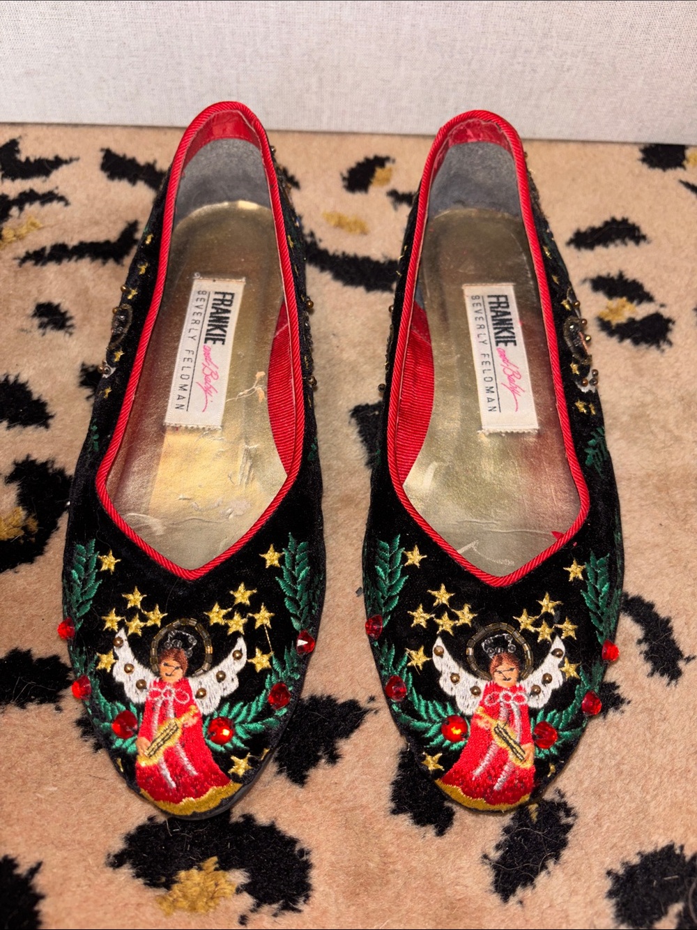Frankie and Baby by Beverly Feldman Black Velvet Holiday Embroidered Flats